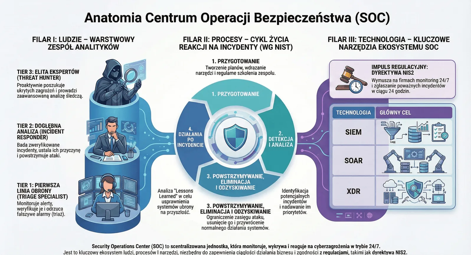 Infographic showing the core principles of a SOC